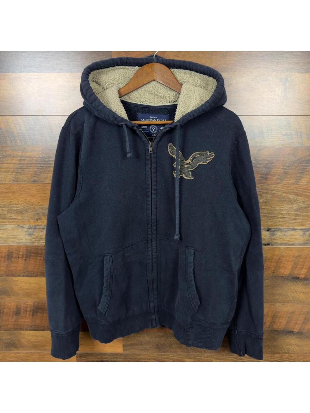 American Eagle Outfitters Athletic Fit Full Zip Hoodie Navy Large